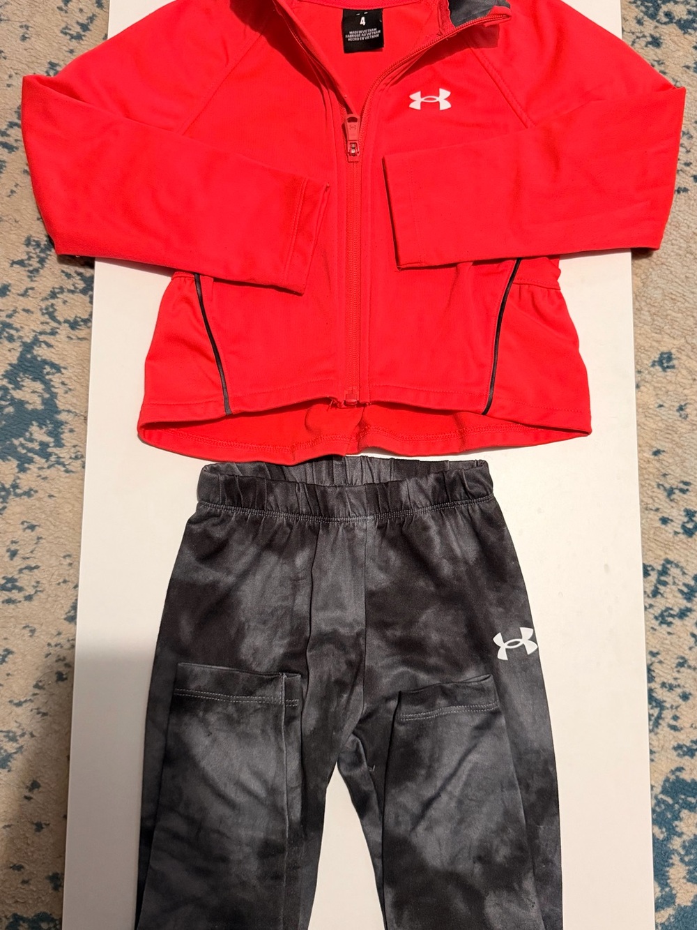(5for $40) Under Armour Girls Red Zip Jacket with Black/Gray Tie-Dye Leggings